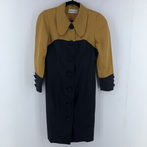 Vtg Nipon Boutique Womens 8 Shirt Dress Retro Pin Up Color Block Wool Tan‎ Black